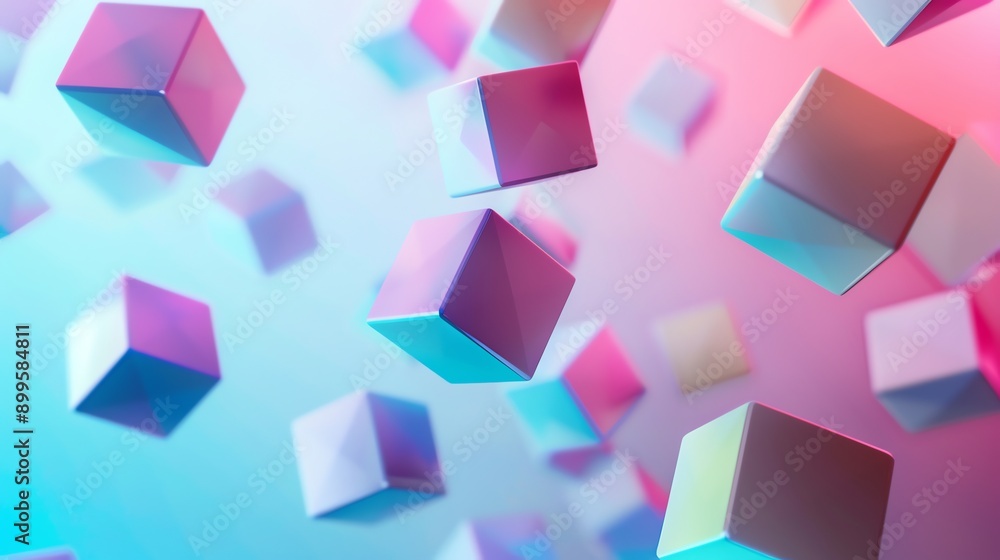 Poster 3d rendering of colorful cubes floating in the air.