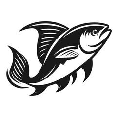 Clean Black and white vector silhouette of a Fish on white background