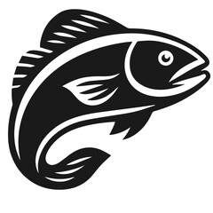 Clean Black and white vector silhouette of a Fish on white background