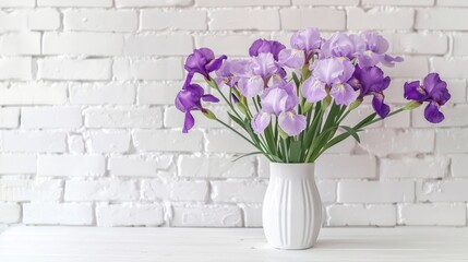 Purple Irises Vase White Table