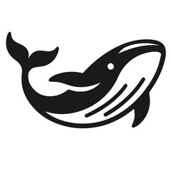 Clean Black and white vector silhouette of a Whale on white background