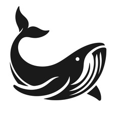 Clean Black and white vector silhouette of a Whale on white background