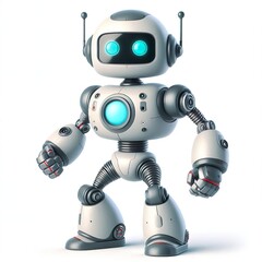 Robot 3D Cartoon Isolated on White: Un robot en 3D avec un style de dessin anim&eacute;, isol&eacute; sur un fond blanc.