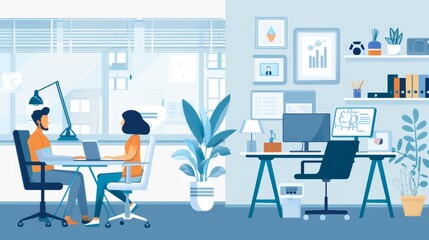 Young professionals working efficiently from a modern home office, maintaining productivity and balance with high-resolution details, professional work-from-home setup