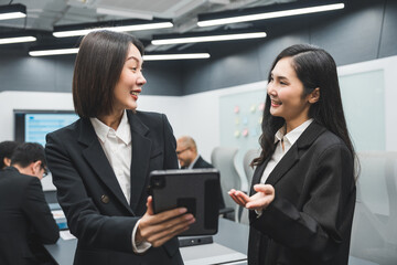 Asian business people team analyzing statistics financial. Group Team of ceo business man and woman Meeting Conference Discussion various topic. Executive professional managers Corporate in office.