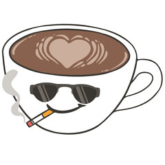 cool black sunglasses smoking coffee cup cartoon