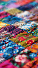 Obraz premium Handmade Quilt with Colorful Patchwork Design and Detailed Stitching