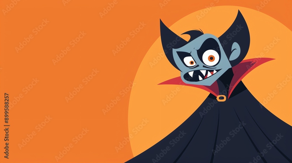 Poster A cartoon vampire in a black cape with a red collar.