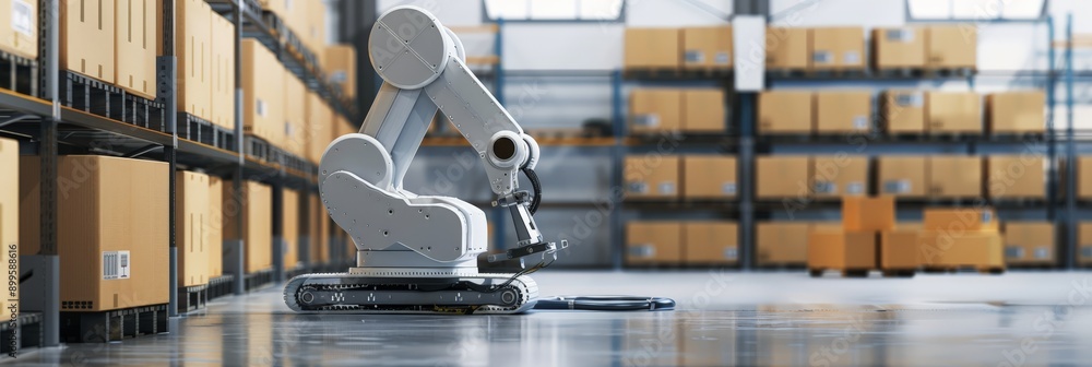 Aufkleber robotic arm in a warehouse managing packages. illustrating logistics automation and efficient wareho