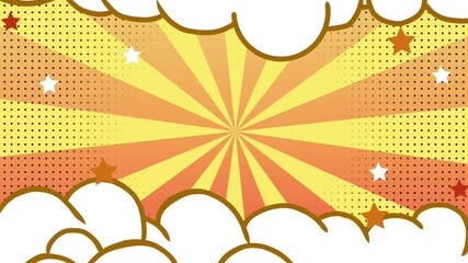 Abstract Pop Art Comic Background with Open Clouds in orange gradient color, Perfect for Graphic Design Projects and animated Videos