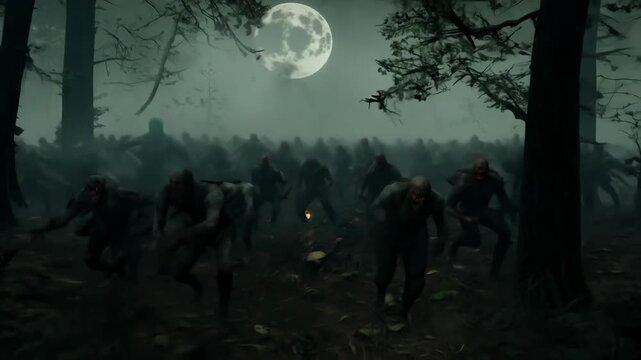 Dark zombie horde full moon night