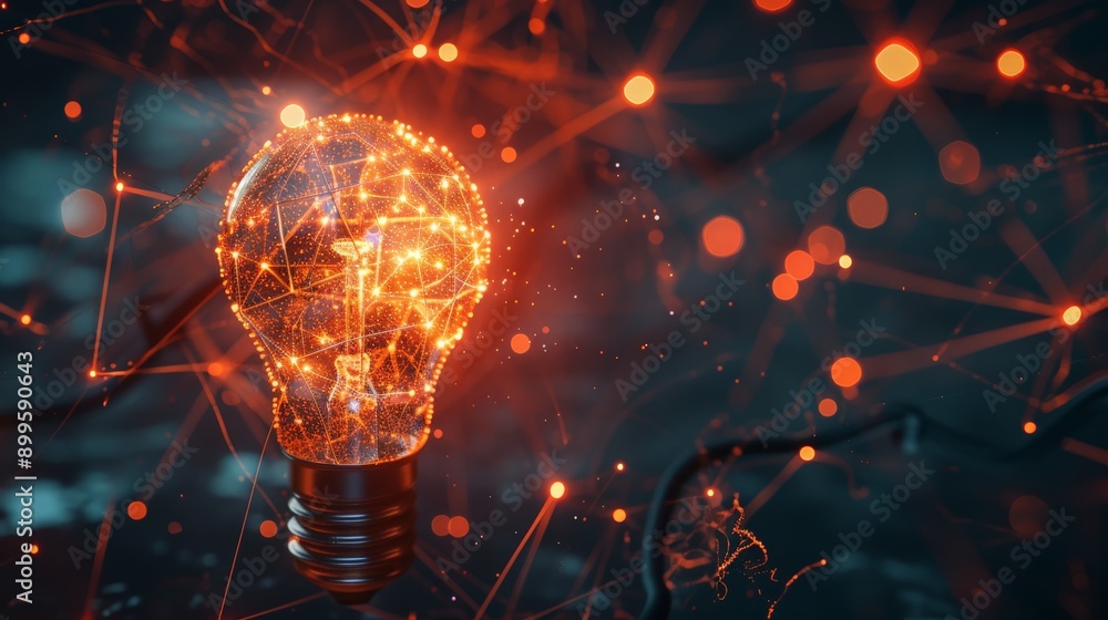 Aufkleber Abstract light bulb with glowing network connections. Innovation and digital technology concept.