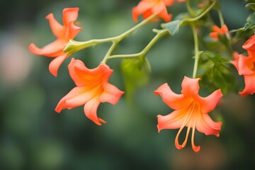 Fototapeta premium Trumpet vine flower bokeh background, Ai Generated