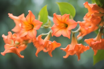 Fototapeta premium Trumpet vine flower bokeh background, Ai Generated