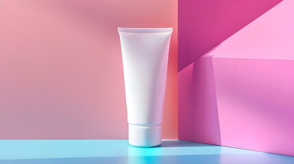 A white tube of skincare cream displayed against a bright, colorful background, creating a vibrant and eye-catching presentation. The scene is modern and stylish, drawing attention to the product.