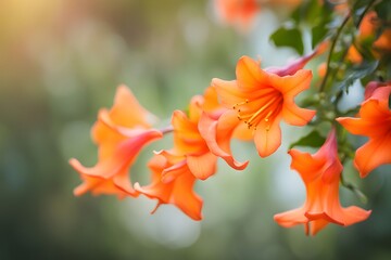 Trumpet vine flower bokeh background, Ai Generated