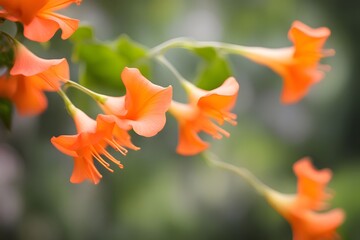 Fototapeta premium Trumpet vine flower bokeh background, Ai Generated