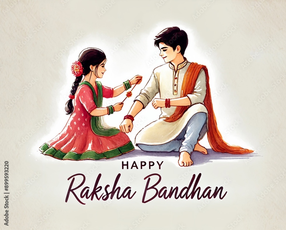 Sticker happy raksha bandhan watercolor card illustration.