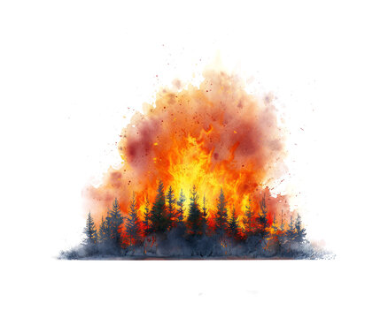 Fire burning in the forest, transparent background
