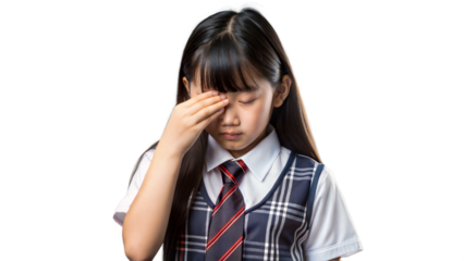 Young Student in School Uniform Holding Forehead Expressing Frustration