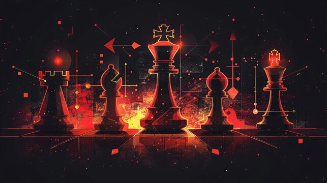 Chess Pieces In a Glowing Digital Realm