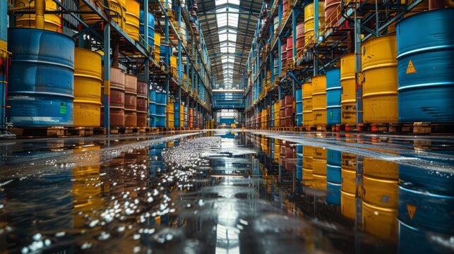Cyclohexane in barrels in a warehouse