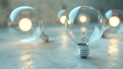 A group of glowing lightbulbs on a white surface, representing innovation and ideas.