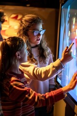 Woman, girl, and student using a digital touchscreen device for e-learning or online education