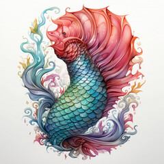 Fototapeta premium Watercolor Mermaid Tail Sublimation, clipart Illustration, Generative Ai