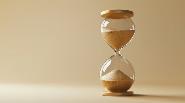A classic hourglass with sand flowing through the top bulb, symbolizing the passage of time.