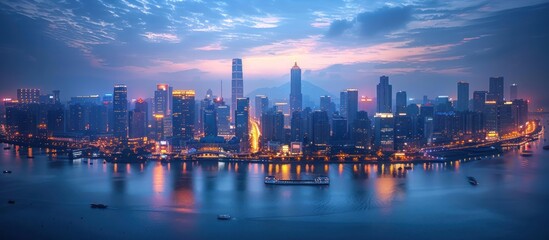 Cityscape at Dusk with River Reflection