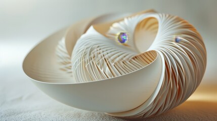 Obraz premium Abstract, geometric sculpture with a swirling, layered design, reminiscent of a seashell or nautilus
