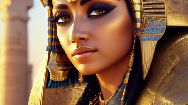 Beautiful Egyptian queen against the background of Egyptian antiquities.