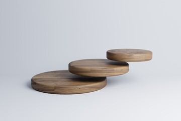 Modern Platform stand podium display on white room background. for empty product shelf or exhibition stage backdrop 3D rendering.	
