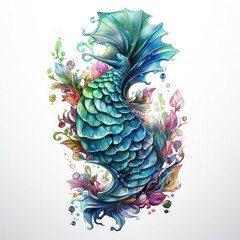 Watercolor Mermaid Tail Sublimation, clipart Illustration, Generative Ai