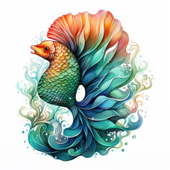 Fototapeta premium Watercolor Mermaid Tail Sublimation, clipart Illustration, Generative Ai