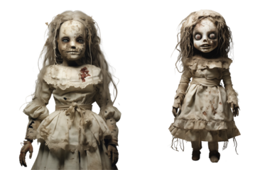 Set of creepy ghostly dolls for halloween decoration. 