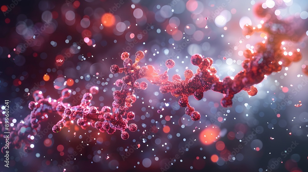 Poster abstract molecular structure with bokeh background.