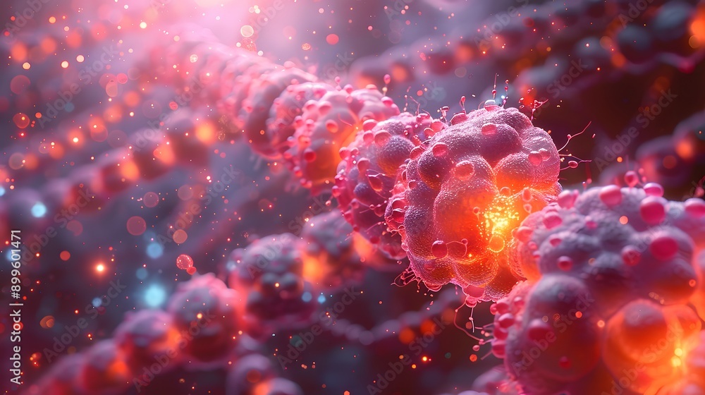 Poster abstract cellular structure with glowing light.