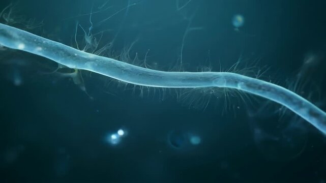 Close-up view of neuron synapse signaling in the human brain