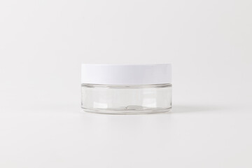 Transparent empty bottles on a white background