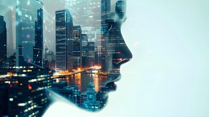 This image creatively integrates architectural elements with the contours of a human figure, reflecting a complex interplay between urban structures and human presence.