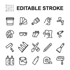 Paint icon set. Made in thin line style. Contains icons such as spray paint and more.