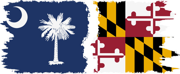 Maryland and South Carolina states grunge brush flags connection, vector