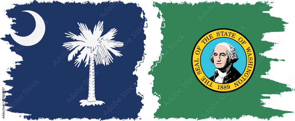 Wall mural Washington and South Carolina states grunge brush flags connection, vector