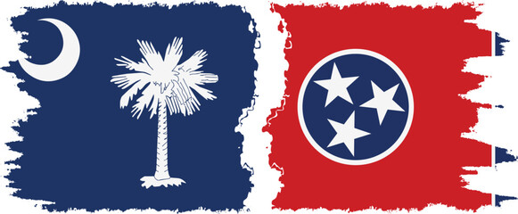 Tennessee and South Carolina states grunge brush flags connection, vector