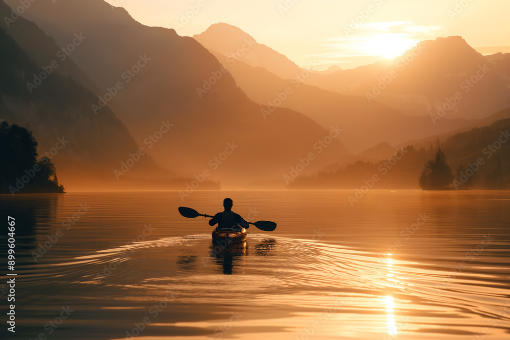 Wall mural kayaker enjoying a scenic lake