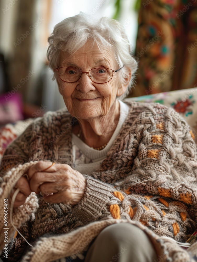 Aufkleber elderly individuals actively participate in a crafting class, focusing on knitting and sewing in a w