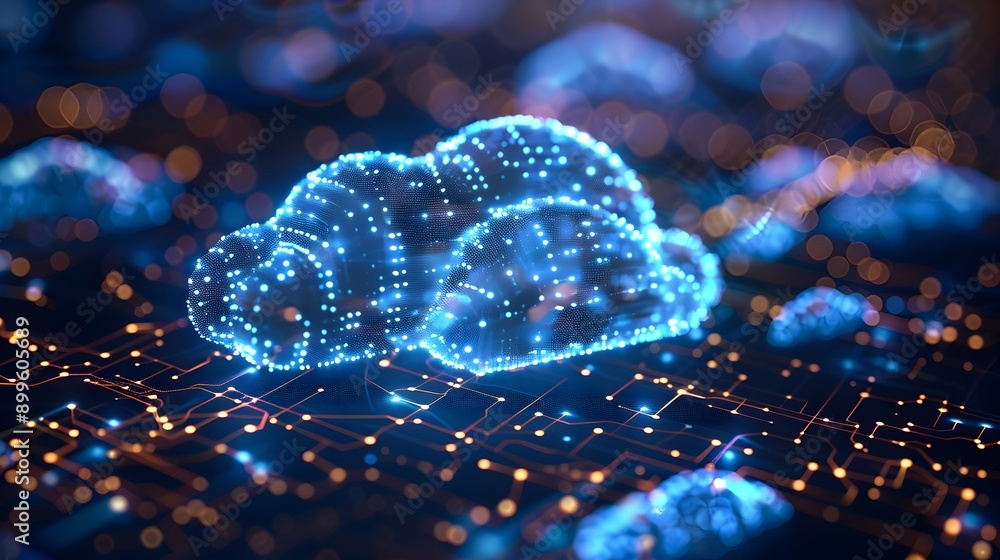 Poster futuristic digital cloud network with blue lines and nodes symbolizing global business communication