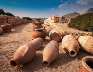 Amphoras from the ancient Greek and Latin empires at the archaeological site